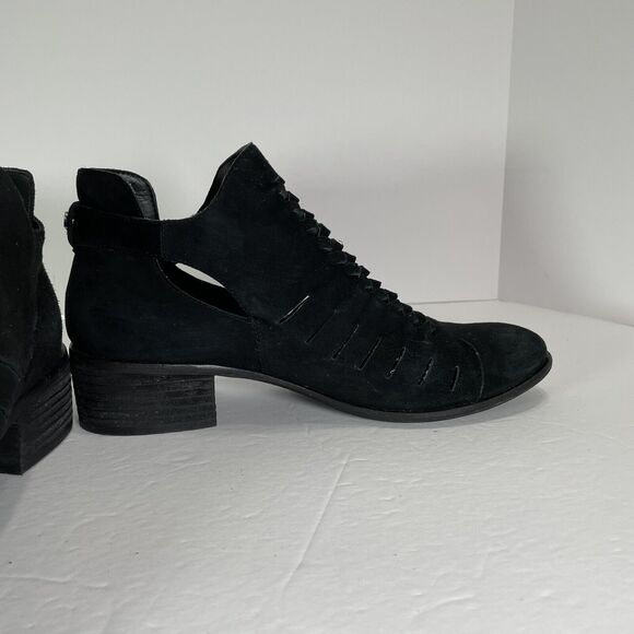 Sam Edelman Pierson Ankle Bootie Size 8.5 Black Suede Woven Cutout Studded Strap - Picture 3 of 12